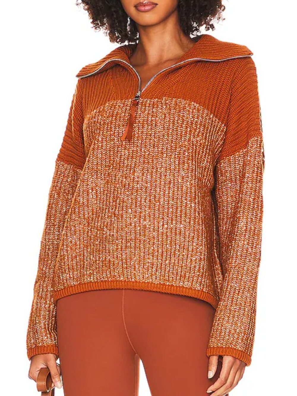 Varley Willard Knit Half Zip Pullover Sweater Caramel Cafe Medium